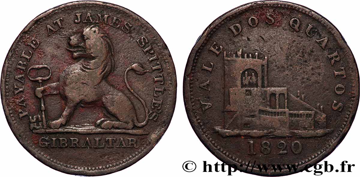 GIBRALTAR 2 Quartos lion tenant une clé, lion tenant une clé 1820  TB+ 