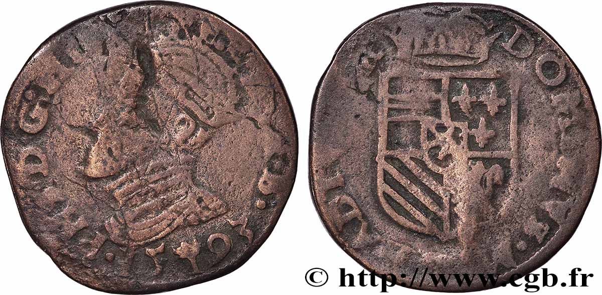 SPANISCHE NIEDERLANDE - HERZOGTUM BRABANT - PHILIPPE II Liard 1593 Bois-le-Duc fS 