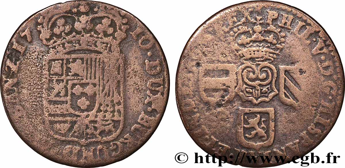 BELGIUM - SPANISH NETHERLANDS 1 Liard de Namur pour Philippe V d’Espagne 1710 Namur VF 