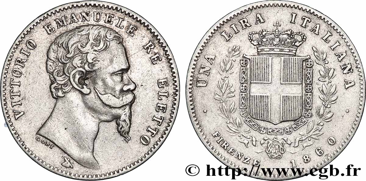 ITALY - KINGDOM OF ITALY - VICTOR-EMMANUEL II(5/06/1802-13/03/1821) 1 Lire  1860 Florence XF 