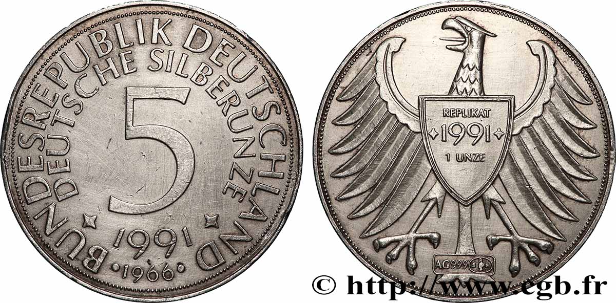 GERMANY 1 Once - 5 Mark aigle héraldique 1966 Berlin AU 