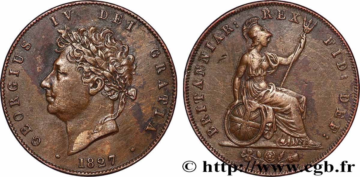 UNITED KINGDOM 1/2 Penny Georges IV 1827  XF 