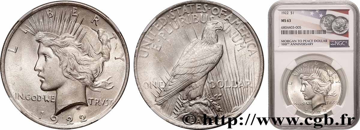 UNITED STATES OF AMERICA 1 Dollar Peace 1922 Philadelphie MS63 NGC