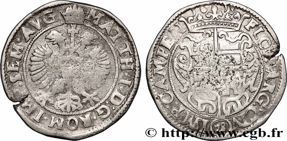 PAYS-BAS - VILLE IMPÉRIALE DE CAMPEN - MATTHIAS Florin de 28 sols 1618 Campen VF 