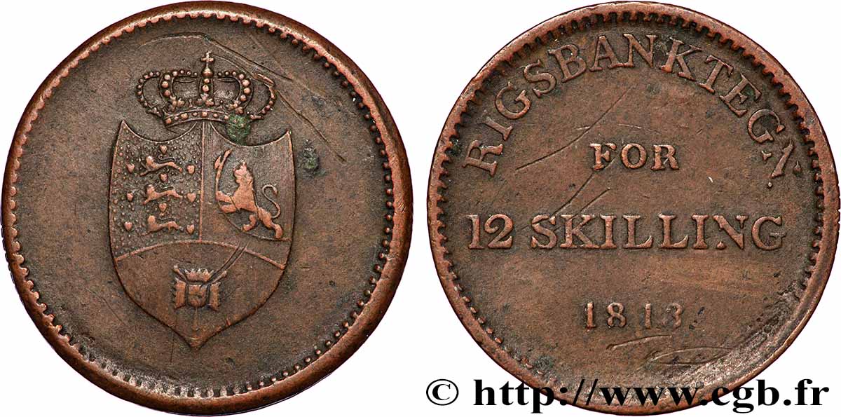 DINAMARCA 12 Skilling Rigsbanktegn 1813  BC+ 