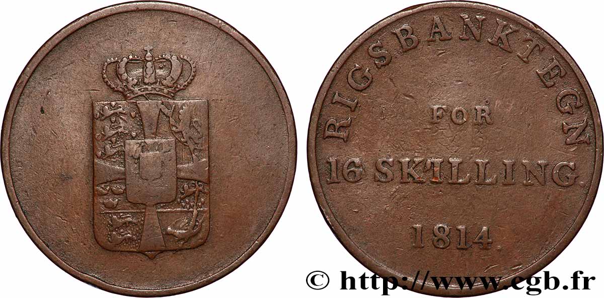 DANEMARK 16 Skilling (Jeton de la Rigsbank) 1814  TB+ 