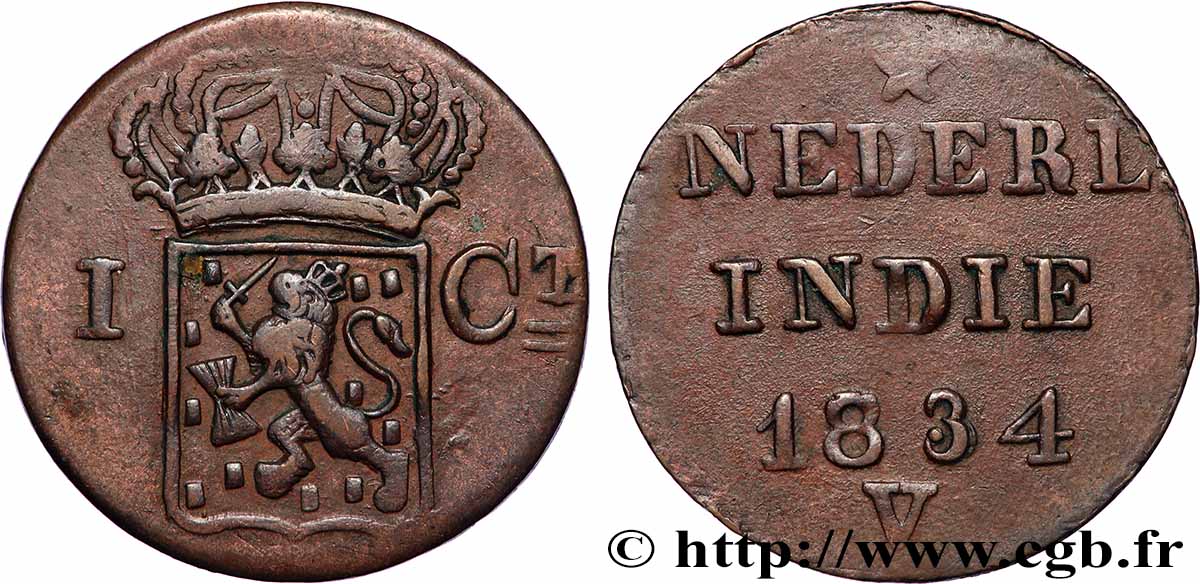 INDES NEERLANDAISES 1 Cent (Double Duit) aux armes d’Utrecht pour Sumatra 1834  TTB 