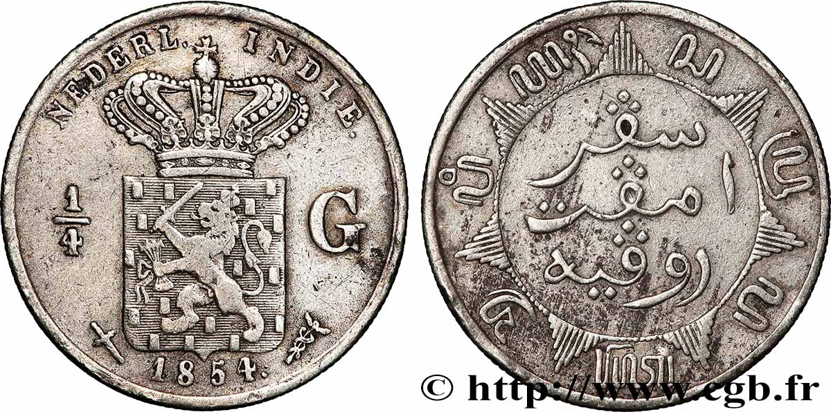 INDES NEERLANDAISES 1/4 Gulden 1854 Utrecht TTB 