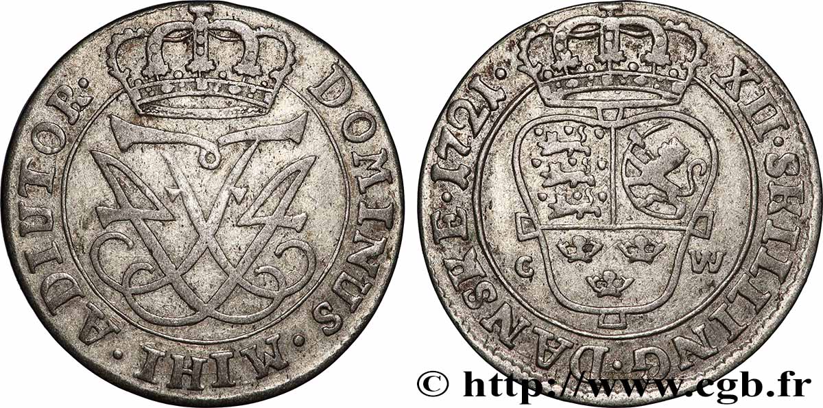ROYAUME DU DANEMARK - FRÉDÉRIC IV 12 Skilling 1721 Rendsburg TB+ 