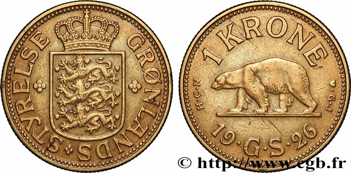 GROENLAND 1 Krone Administration Danoise 1926 Copenhague TTB 