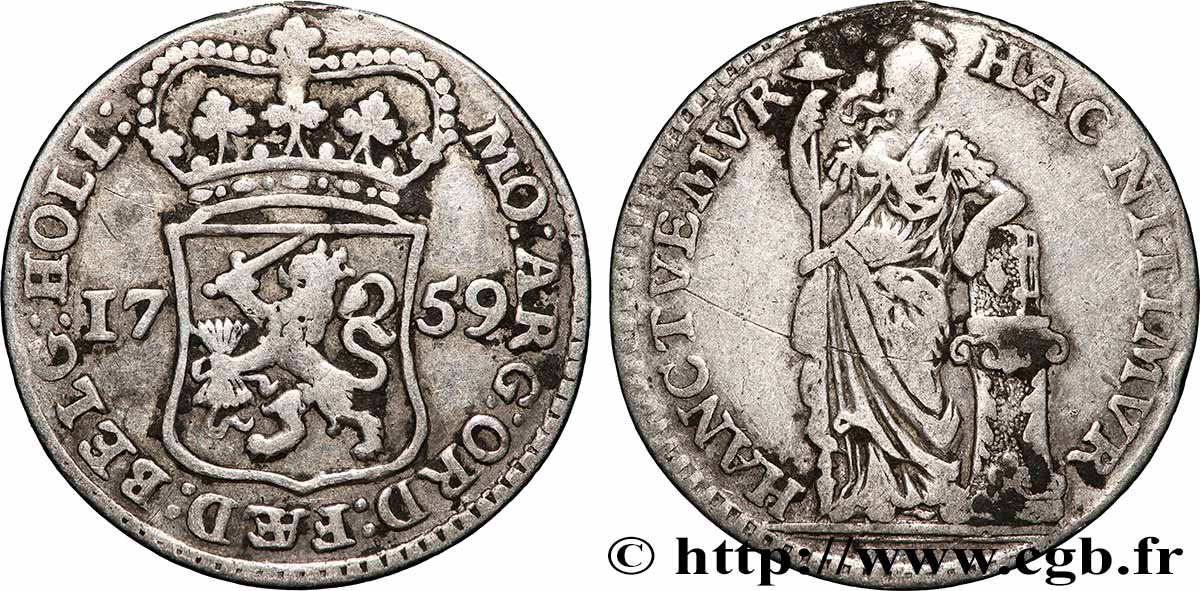 PAYS-BAS - PROVINCES-UNIES 1/4 Gulden Hollande 1759  TB+ 
