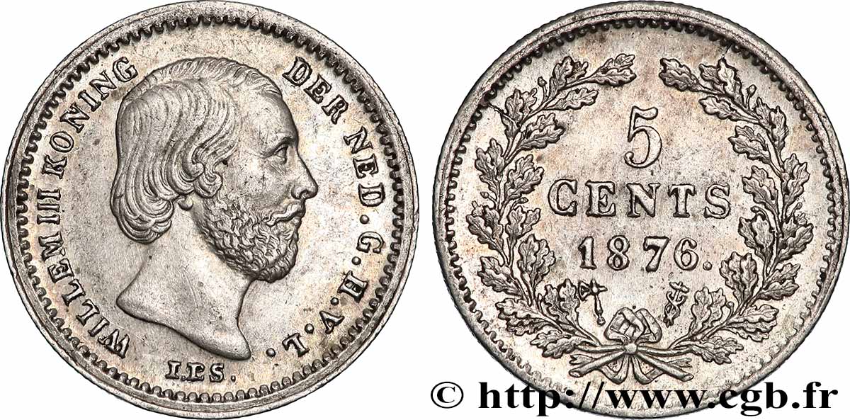 PAYS-BAS 5 Cents Guillaume III 1876 Utrecht SUP 