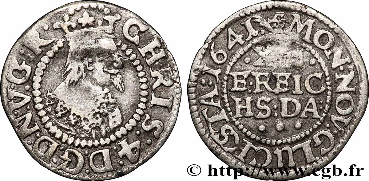 DANEMARK - ROYAUME DE DANEMARK - CHRISTIAN IV 1/16 Daler 1641 Copenhague TB+ 