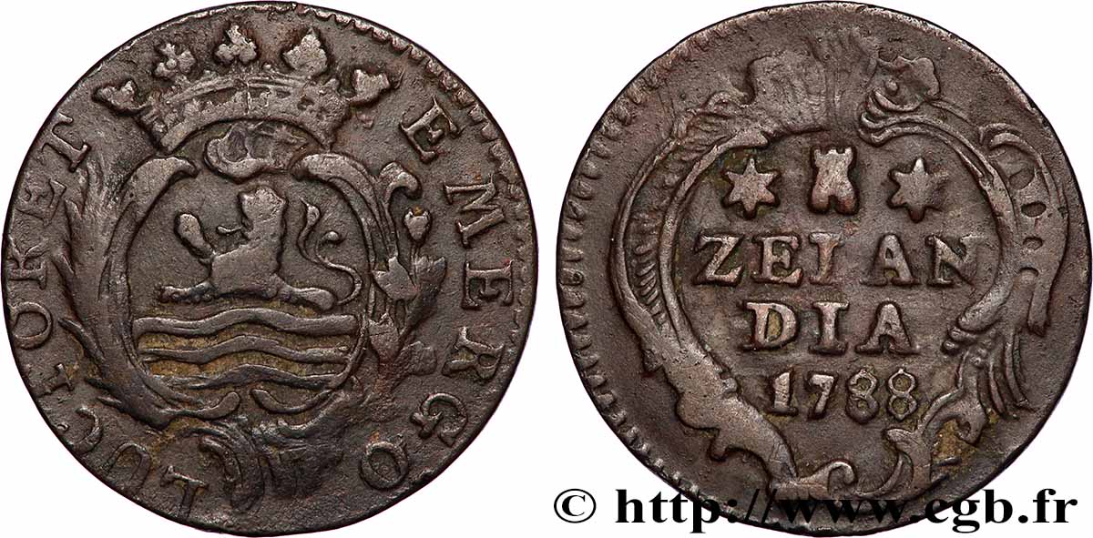 PAYS-BAS - PROVINCES-UNIES 1 Duit Zélande 1788  TTB 