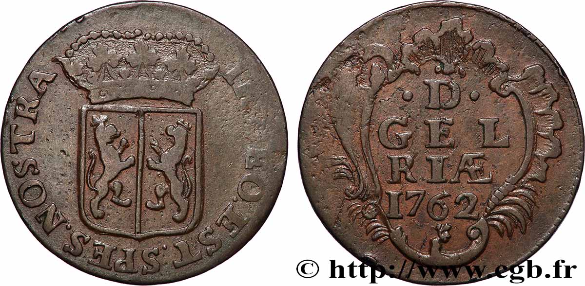 PAYS-BAS - PROVINCES-UNIES 1 Duit Gelderland 1762  TB+ 
