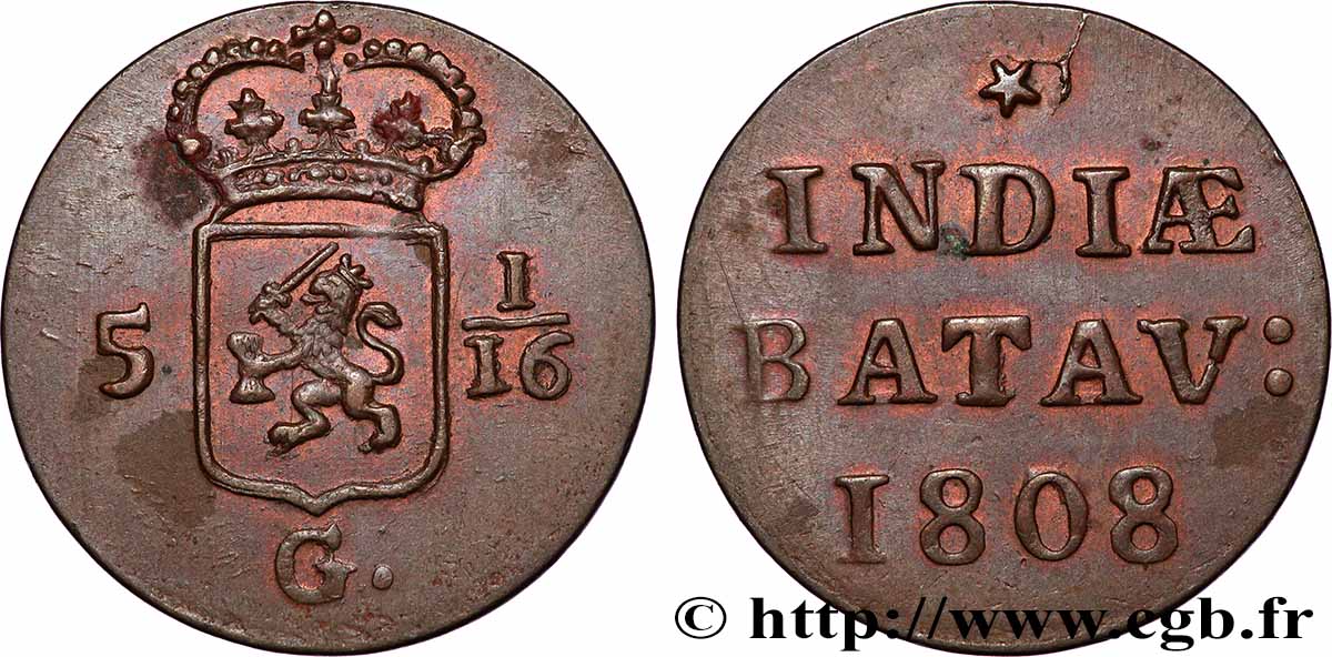 INDES NEERLANDAISES 5 1/16 Gulden (1 Duit) 1808 Enkhuizen TTB+ 