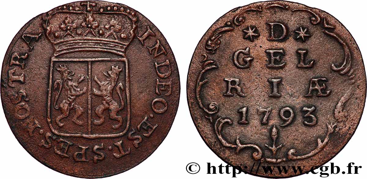 PAYS-BAS - PROVINCES-UNIES 1 Duit Gelderland 1793  TTB 