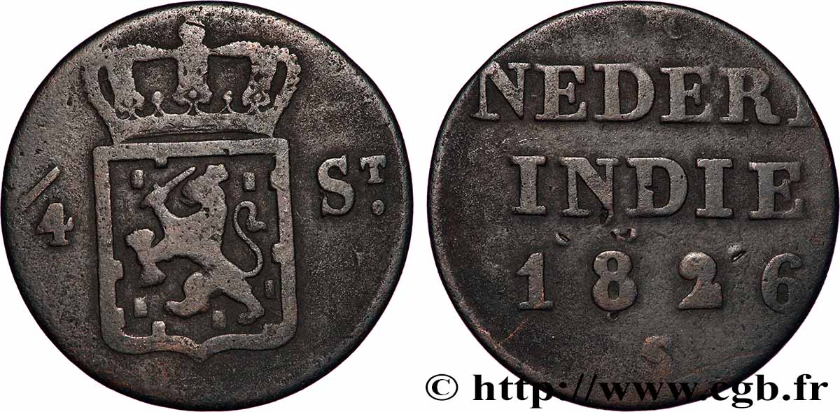 NETHERLANDS INDIES 1/4 Stuiver aux armes d’Utrecht pour Sumatra 1826 Utrecht VF 