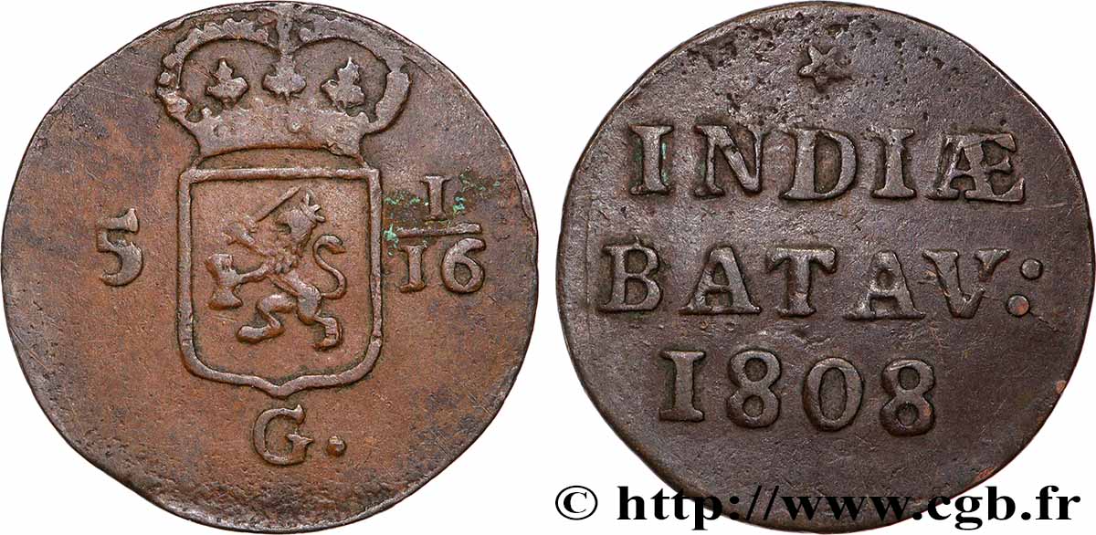 INDES NEERLANDAISES 5 1/16 Gulden (1 Duit) 1808 Enkhuizen TB+ 