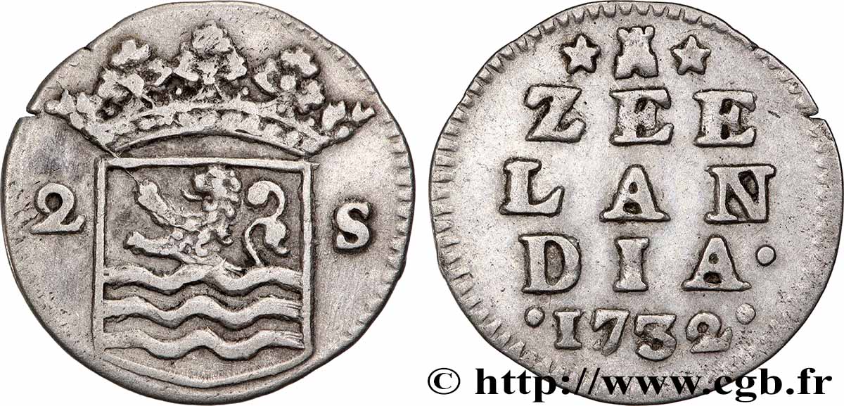 PAESI BASSI - PROVINCE UNITE 2 Stuivers Zélande : écu couronné 1732  BB 