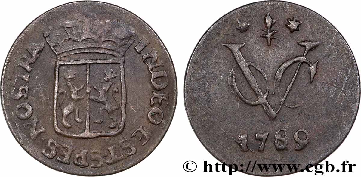 INDES NEERLANDAISES 1 Duit armes de Gueldre VOC 1789  TTB 