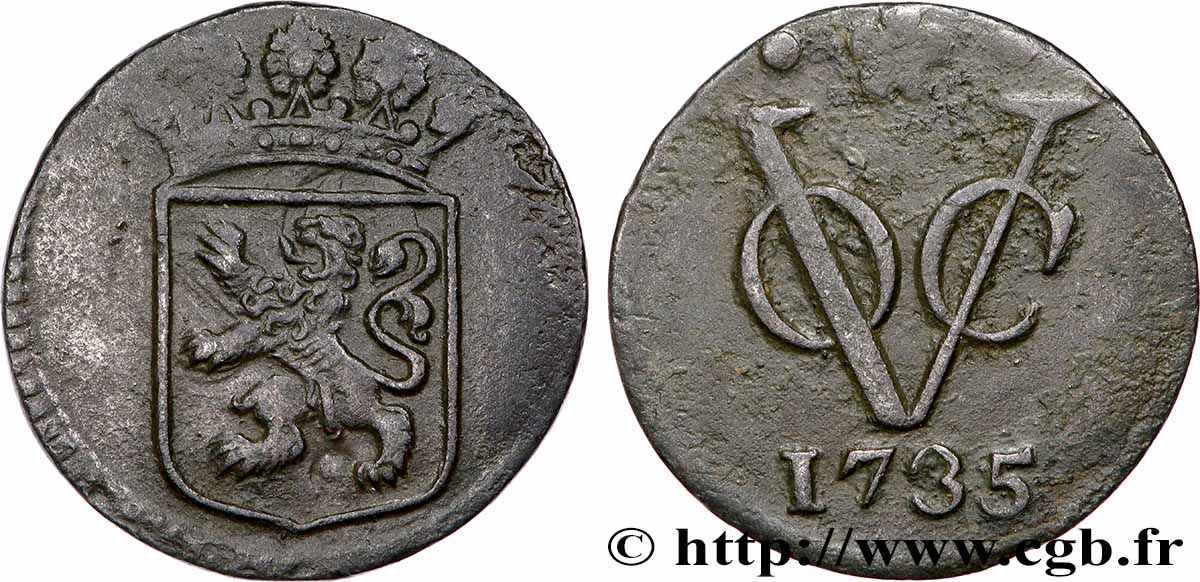 INDES NEERLANDAISES 1 Duit armes de la Hollande / monogramme de la Verenigde Oost-Indische Compagnie  1735  TTB 