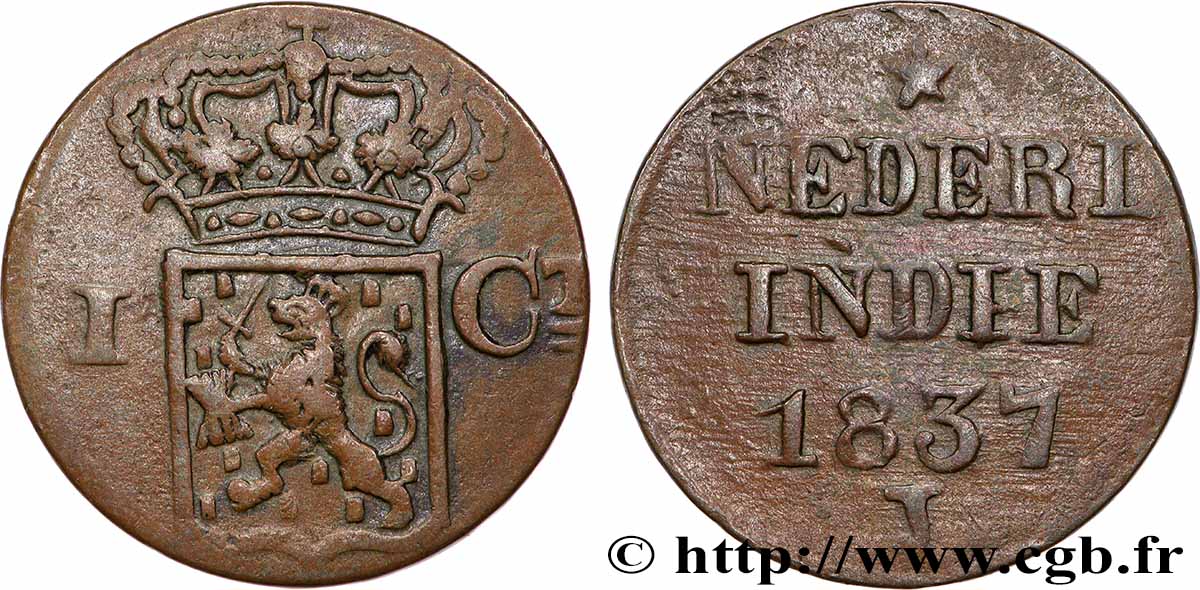 NIEDERLÄNDISCH-INDIEN 1 Cent (Double Duit) aux armes d’Utrecht pour Sumatra 1837  fSS 