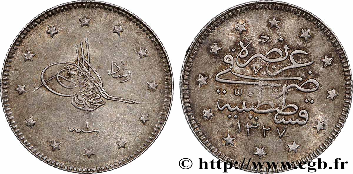TURCHIA 2 Kurush Mehmet V AH 1327 an 1 (1909) Constantinople q.SPL 