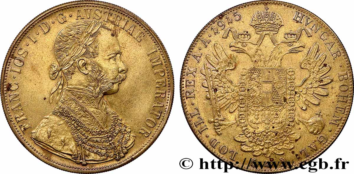 AUSTRIA - FRANZ-JOSEPH I 4 Ducats, refrappe moderne en laiton 1915  AU 