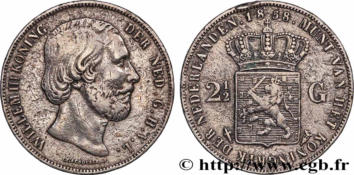 PAESI BASSI 2 1/2 Gulden Guillaume III 1858 Utrecht BB 