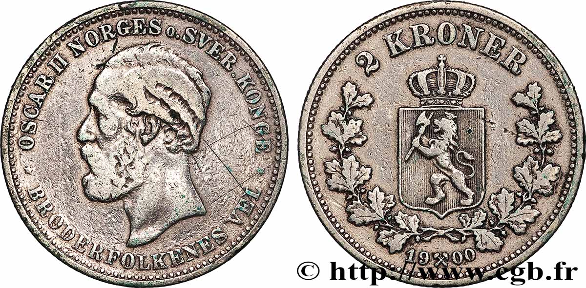 NORWEGEN 2 Kroner Oscar II 1902  fSS 
