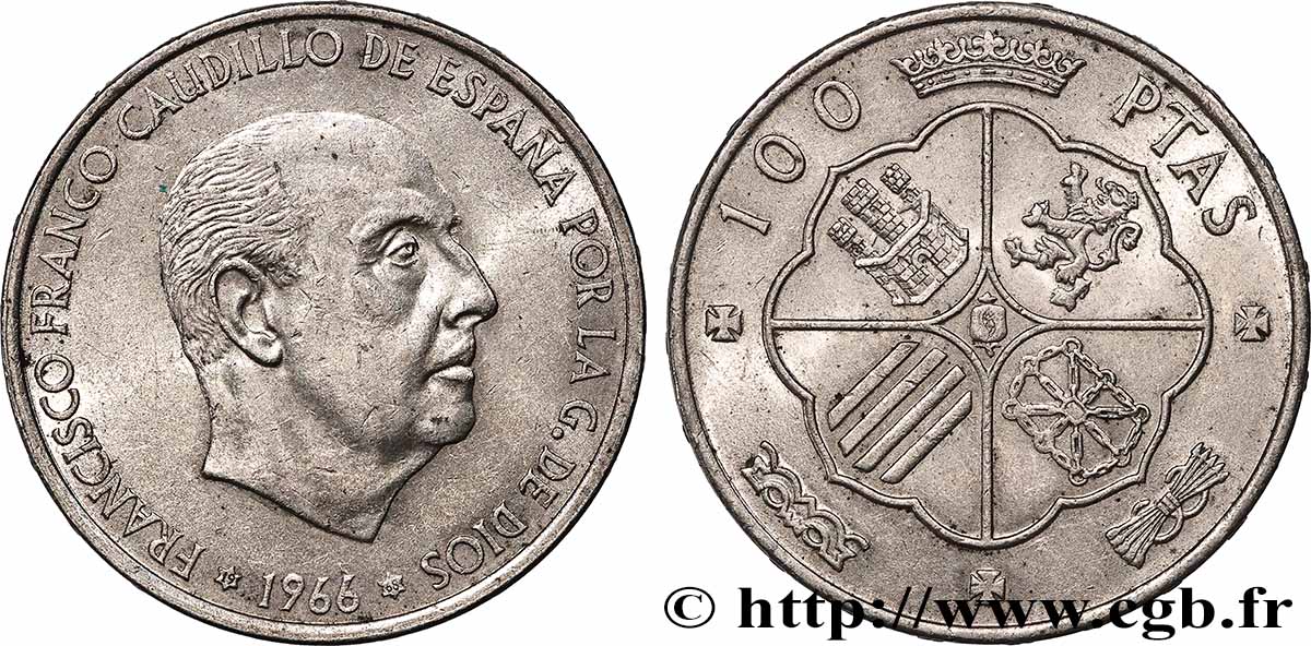 ESPAGNE 100 Pesetas Francisco Franco (1968 dans les étoiles) 1966 Madrid TTB+ 