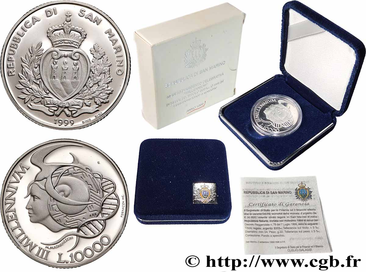SAINT-MARIN 10000 Lire Proof Millenium 1999 Rome - R FDC 