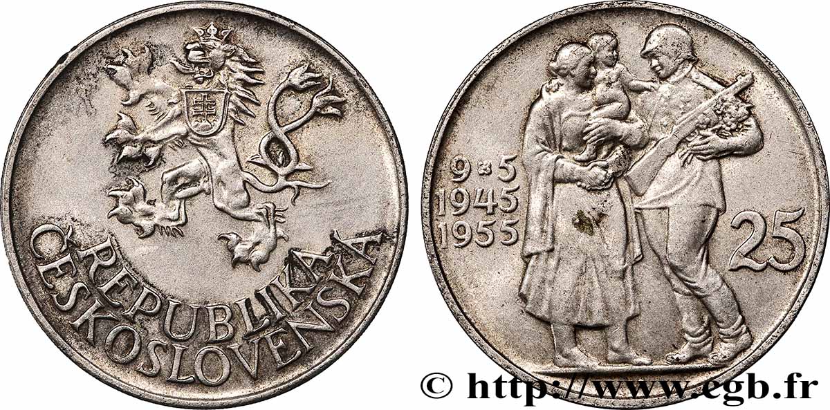 CZECHOSLOVAKIA 25 Korun 10e anniversaire de la libération 1955  AU 