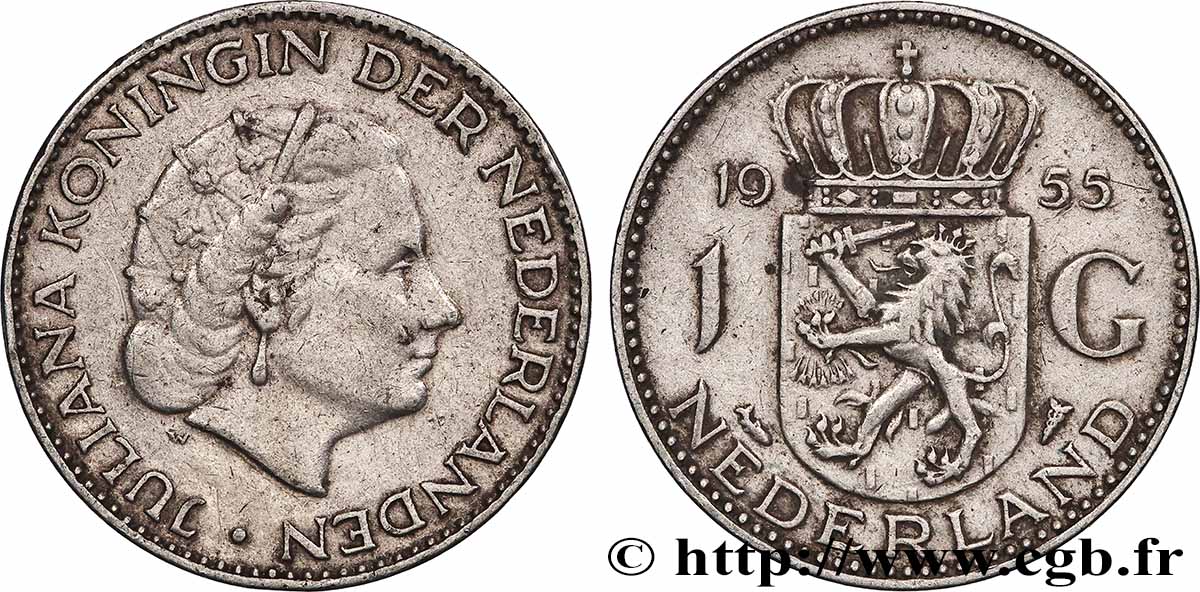 PAYS-BAS 1 Gulden Juliana 1955 Utrecht TTB 
