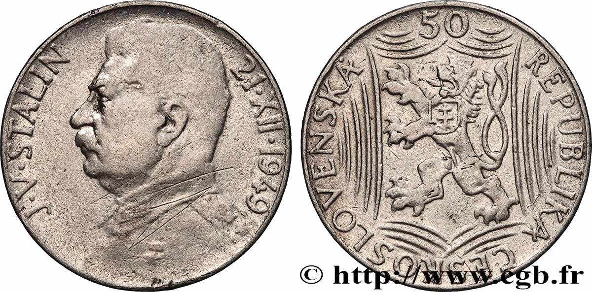 CZECHOSLOVAKIA 50 Korun 70e anniversaire de Staline 1949  XF 