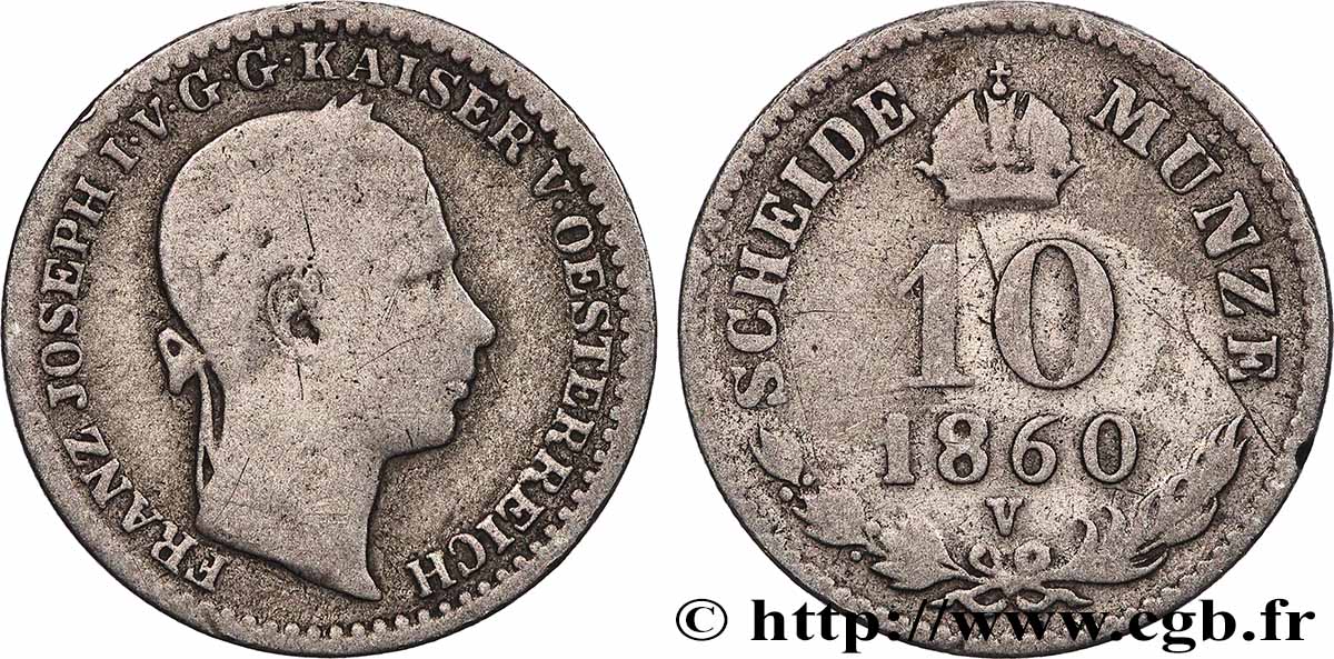 ITALIE - LOMBARDIE-VENITIE 10 Kreuzer François-Joseph Ier 1860 Venise TB 