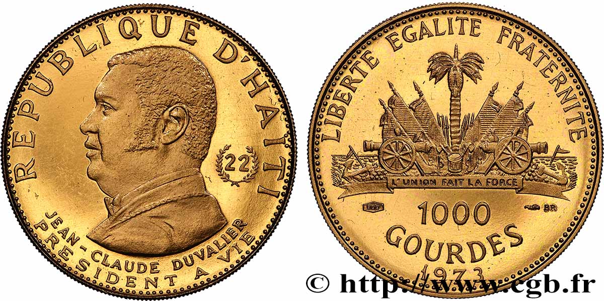 HAITI 1000 Gourdes Proof Jean-Claude Duvalier en bronze doré 1973  MS 