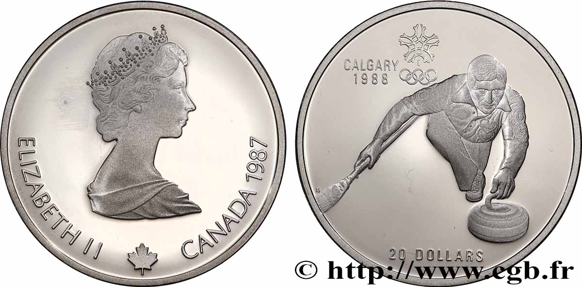 KANADA 20 Dollars Proof JO Calgary : curling 1987  ST 