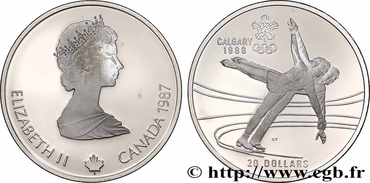 CANADA 20 Dollars Proof JO Calgary : patinage artistique 1987  MS 
