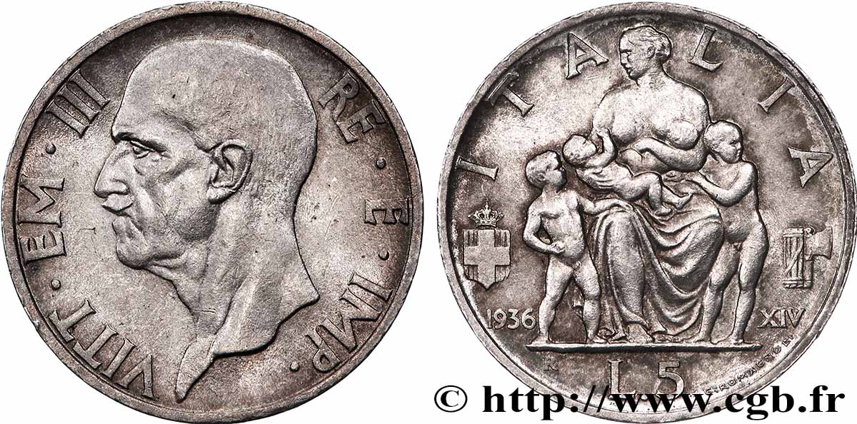 ITALIE 5 Lire Victor Emmanuel III an XIV 1936 Rome SUP 