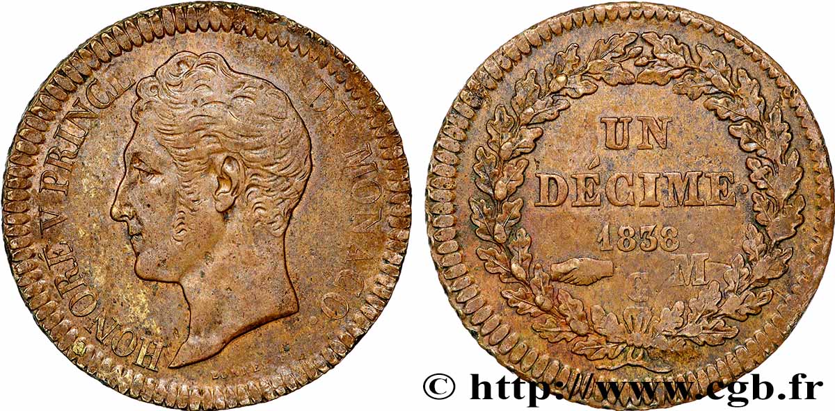 MONACO - HONORÉ V 1 Décime  1838 Monaco XF 