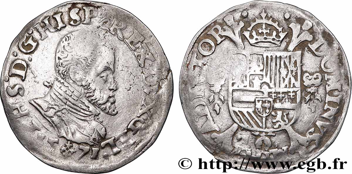 PAYS-BAS ESPAGNOLS - DUCHÉ DE GUELDRE - PHILIPPE II Cinquième d&nbsp;écu Philippe 1571 Nimègue VF 