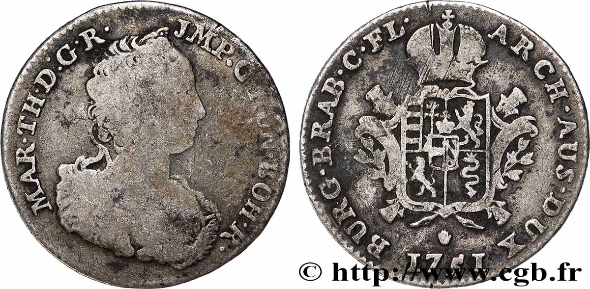 BELGIUM - AUSTRIAN NETHERLANDS 1/8 Ducaton Marie-Thérèse 1751 Anvers VF 