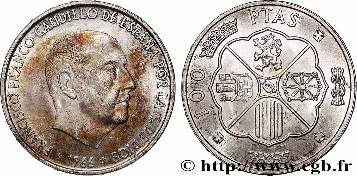 ESPAGNE 100 Pesetas Francisco Franco (1966 dans les étoiles) 1966 Madrid SUP 