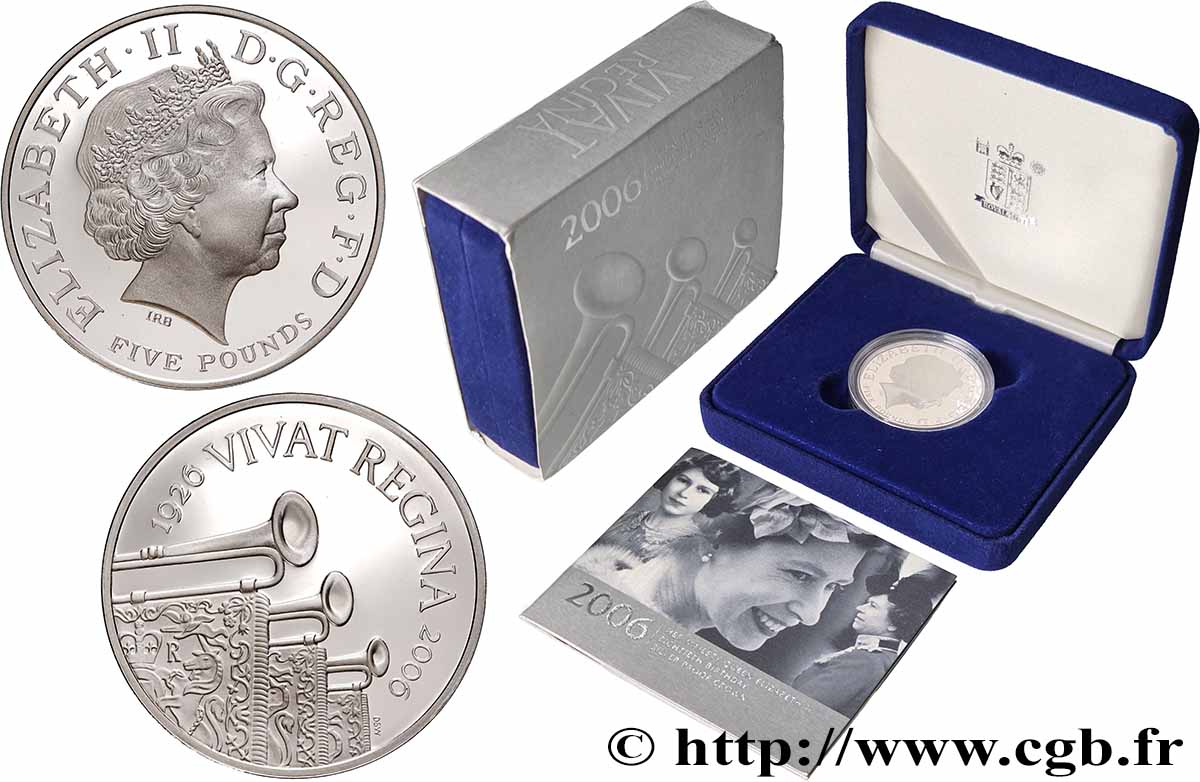 ALDERNEY 5 Pounds (5 Livres) Proof 80e anniversaire de la reine 2006 Llantrisant ST 