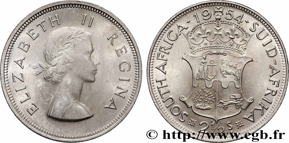 SUDAFRICA 2 1/2 Shillings Elisabeth II 1954 Pretoria SPL 
