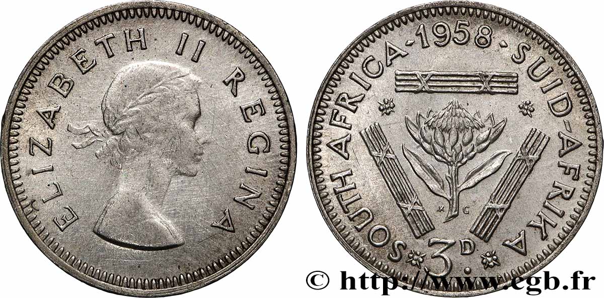 SüDAFRIKA 3 Pence Elisabeth II 1958 Pretoria VZ 