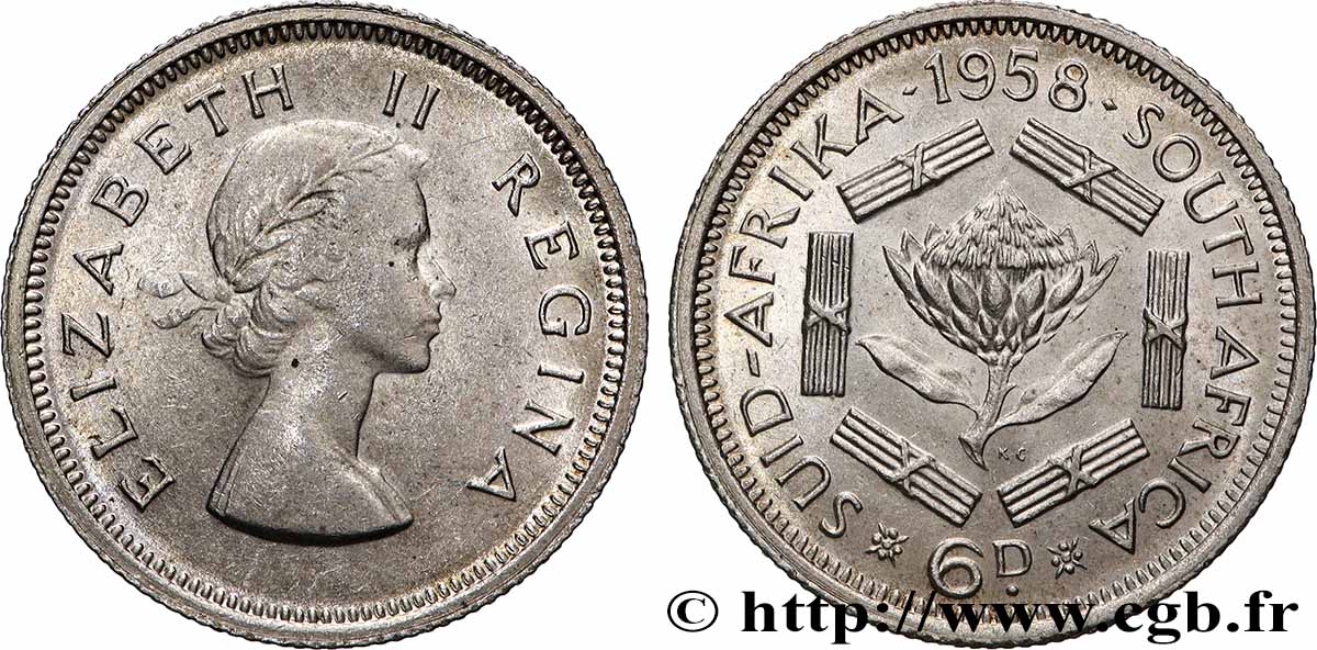 AFRIQUE DU SUD 6 Pence Elisabeth II 1958 Pretoria SUP 