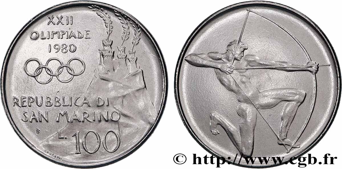SAN MARINO 100 Lire XXIIe Jeux Olympiques 1980 Rome MS 